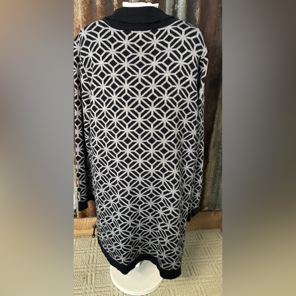 John Paul Richard Knit Cardigan Coat Black White Geometric Long Sleeve Sweater-L - Picture 4 of 9